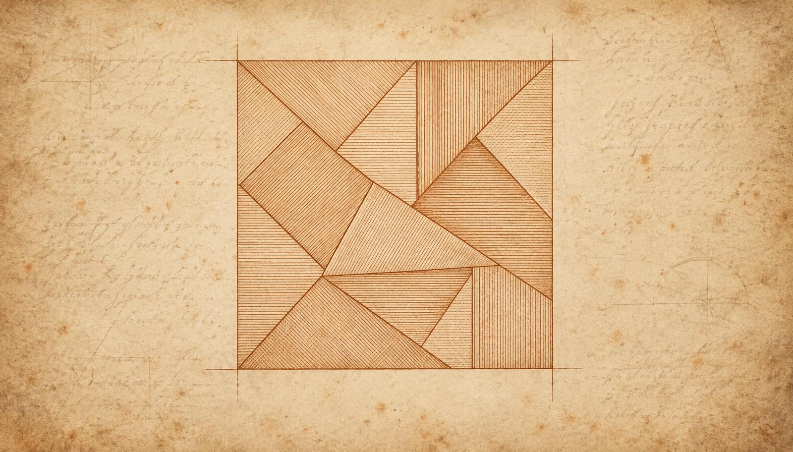 Archival-style illustration of the Stomachion puzzle and its ancient mathematical heritage