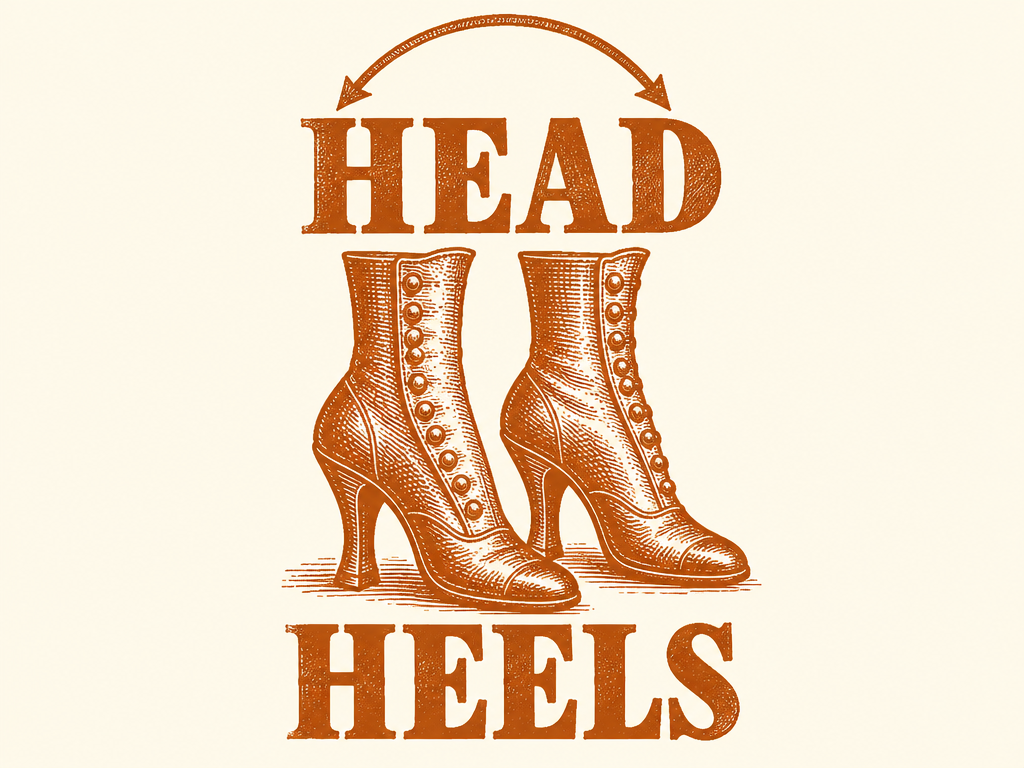 The word HEAD stacked above a pair of high heels labelled HEELS — a rebus for head over heels