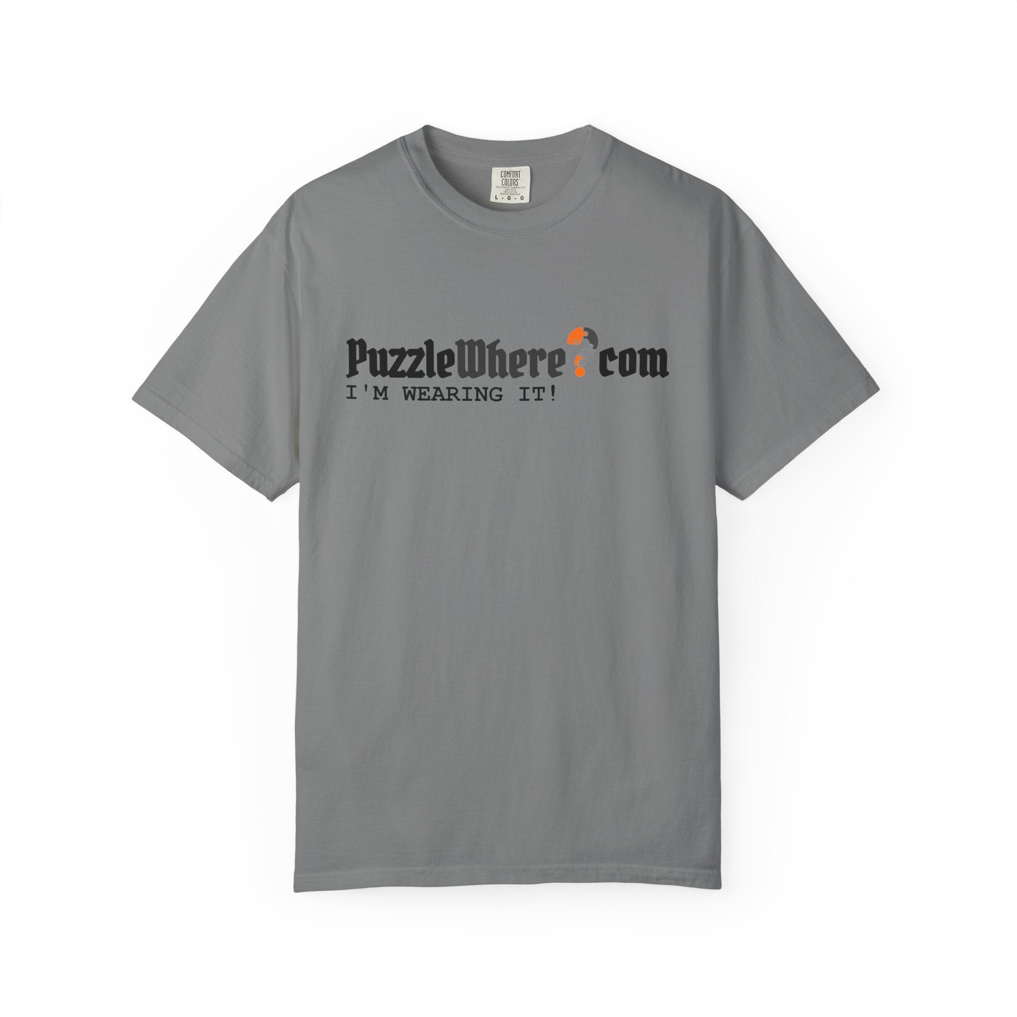 Front of the gray Sudoku Across the Finish Line tee with the PuzzleWhere logo.