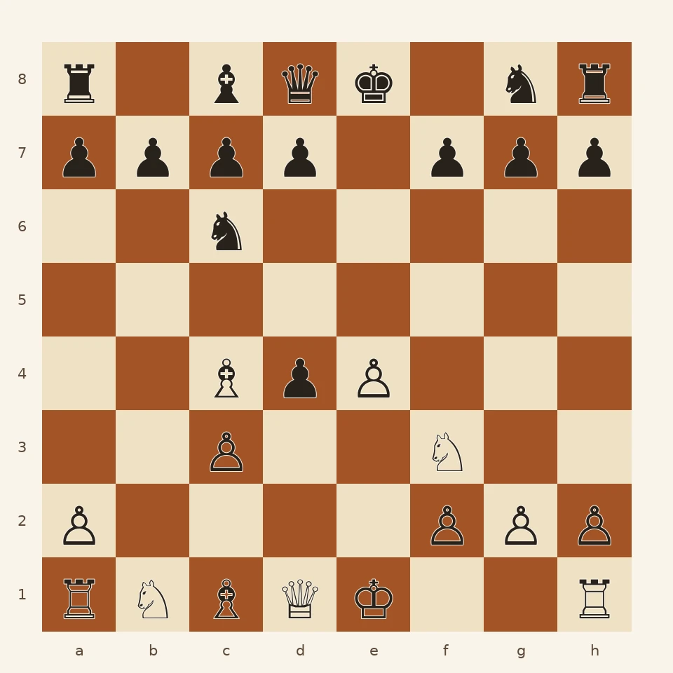 Chess position before Dufresne plays 7 d3 in the Evergreen Game